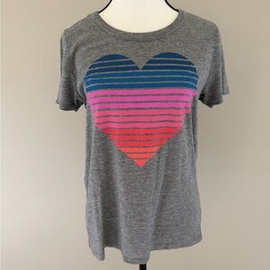 Chaser Gray Short-Sleeve Tee with Blue-Pink-Red Striped Heart